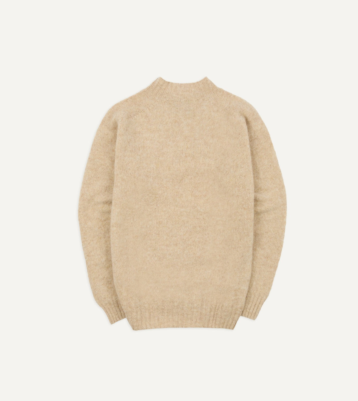 Drake's Ecru Brushed Shetland Mock Neck Jumper
