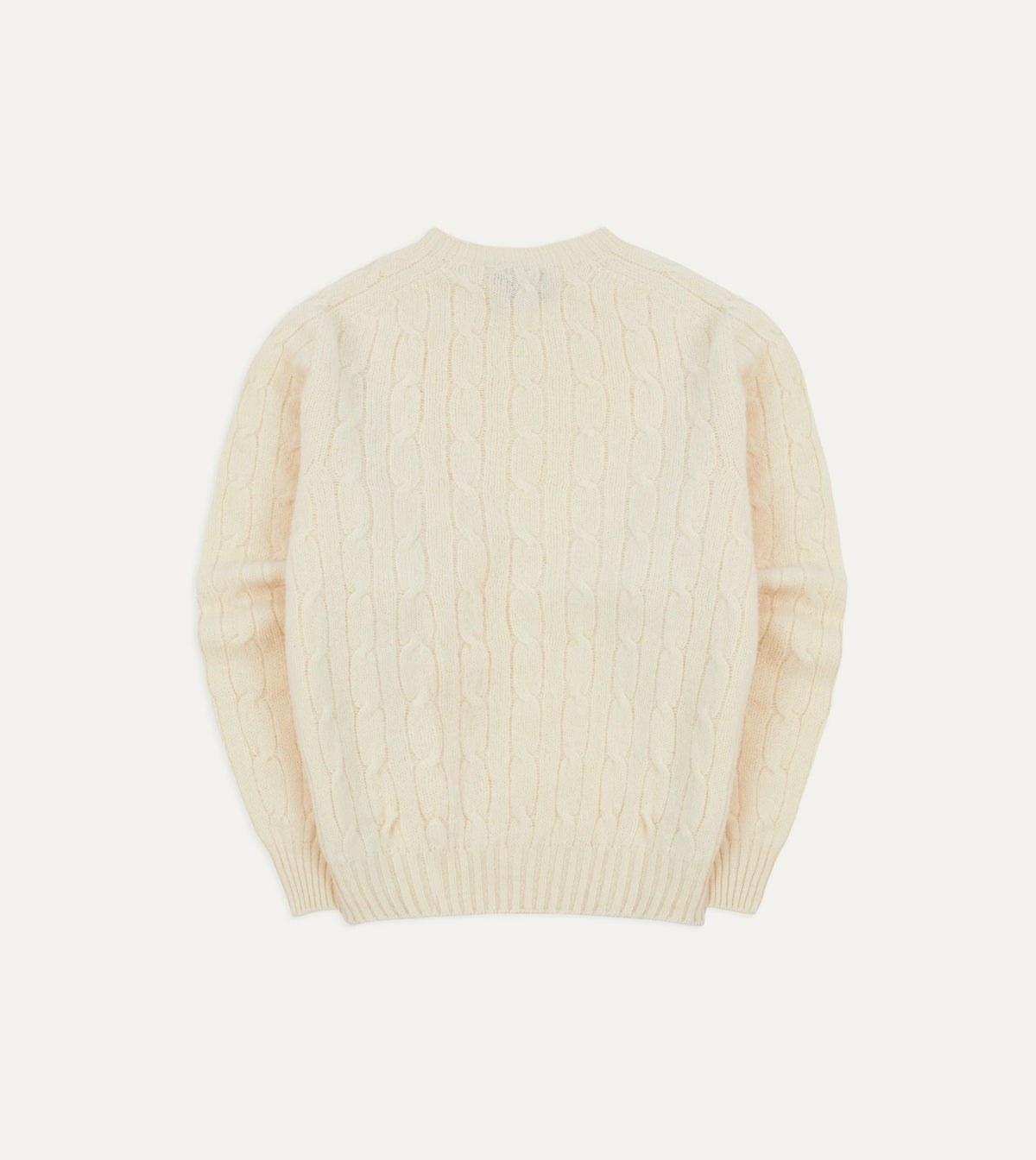 Drake's Ecru Brushed Shetland Cable Knit Crew Neck Jumper