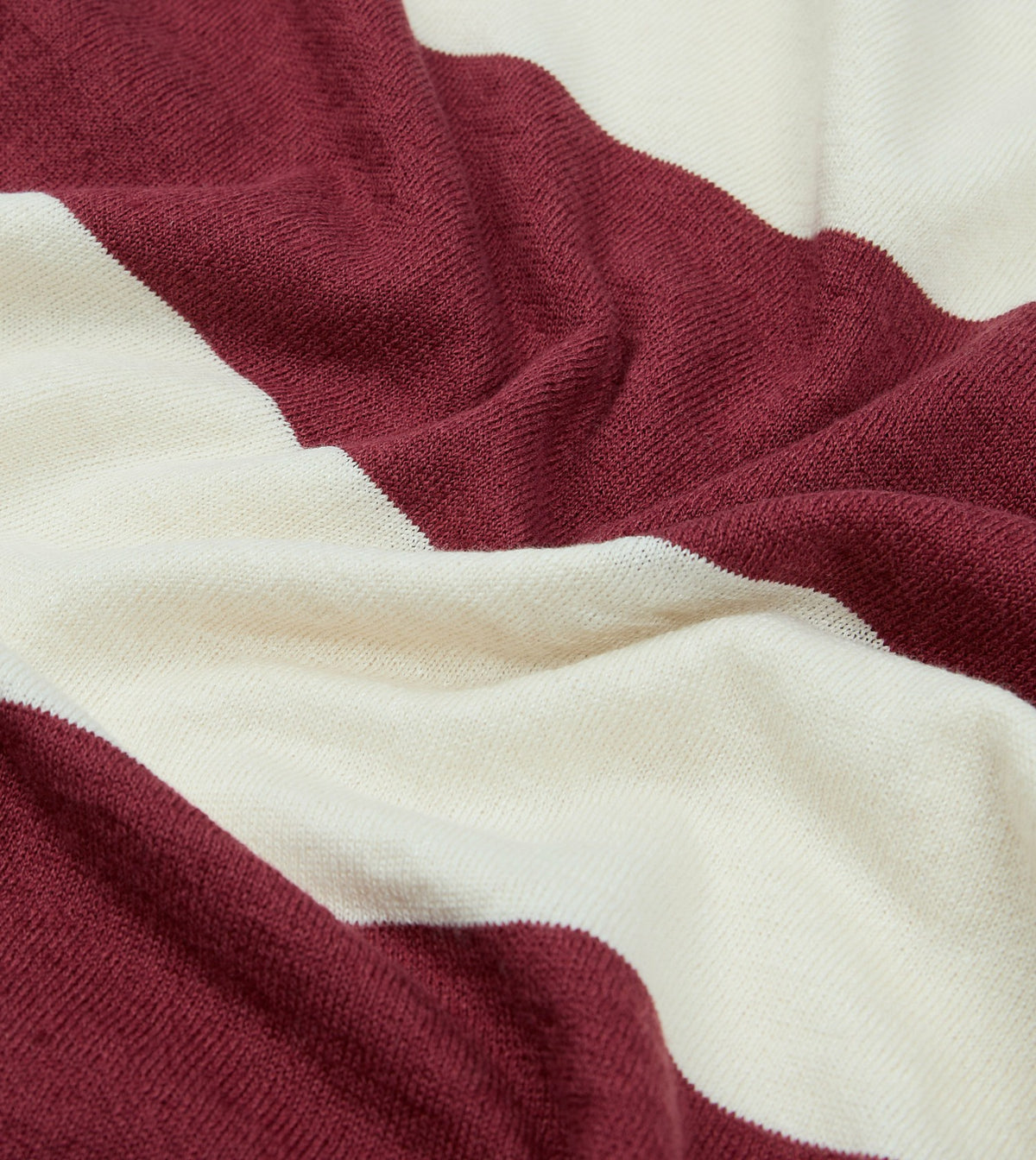 Drake's Ecru and Burgundy Stripe Crew Neck Knitted T-Shirt