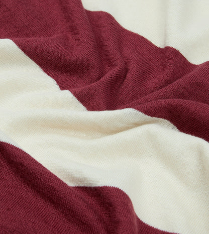 Drake's Ecru and Burgundy Stripe Crew Neck Knitted T-Shirt