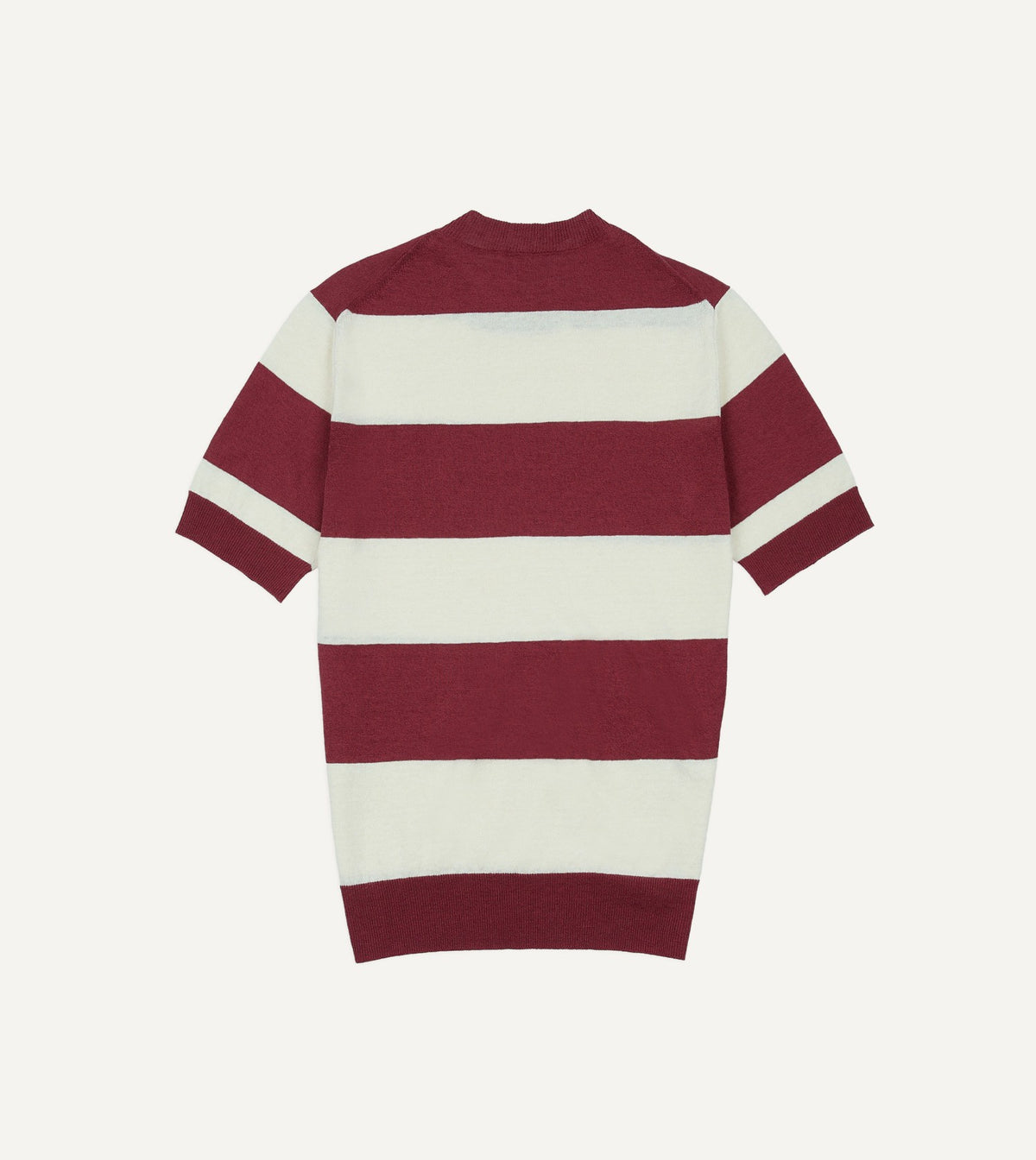 Drake's Ecru and Burgundy Stripe Crew Neck Knitted T-Shirt