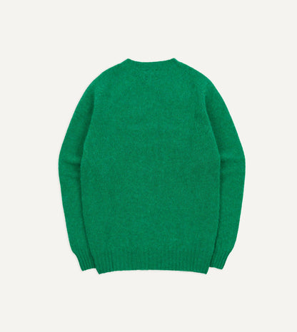 Drake's Green Brushed Shetland Crew Neck Jumper