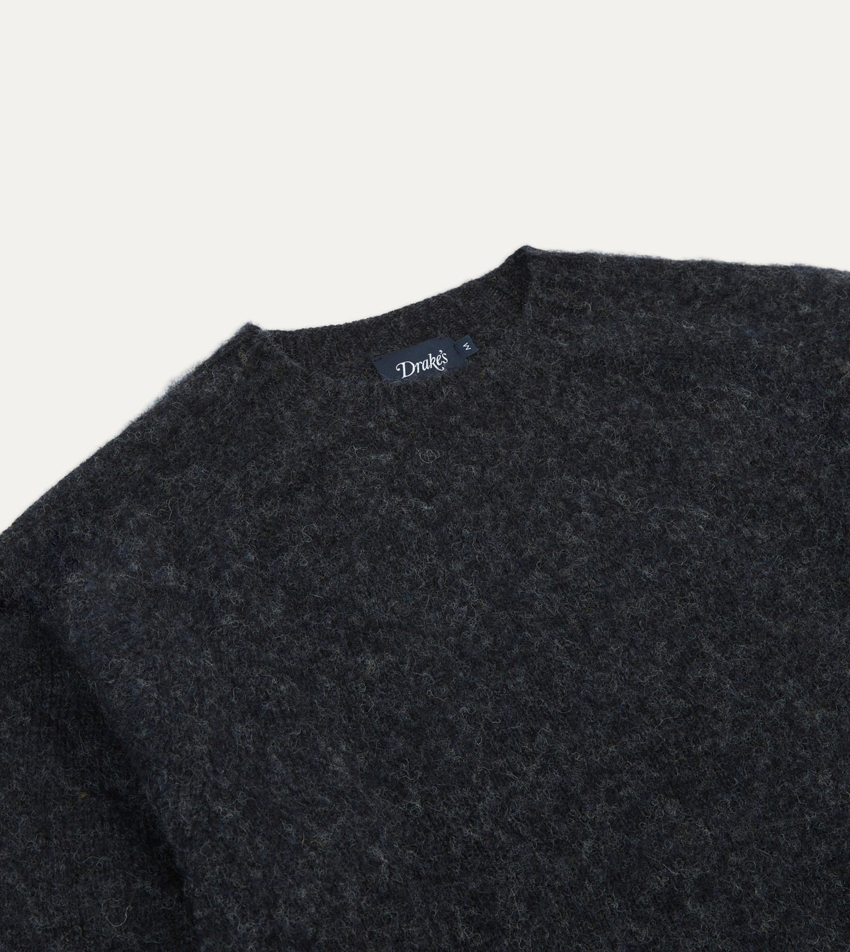 Drake's Dark Grey Brushed Shetland Crew Neck Jumper
