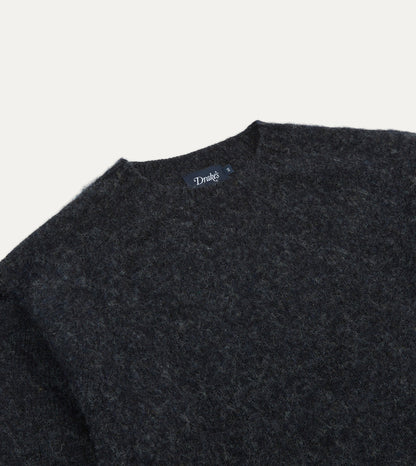 Drake's Dark Grey Brushed Shetland Crew Neck Jumper