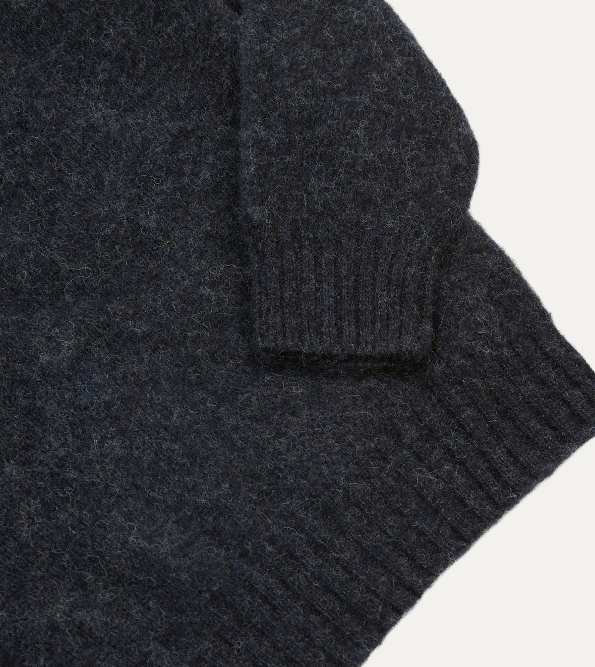 Drake's Dark Grey Brushed Shetland Crew Neck Jumper
