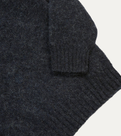 Drake's Dark Grey Brushed Shetland Crew Neck Jumper