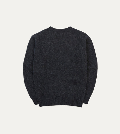 Drake's Dark Grey Brushed Shetland Crew Neck Jumper