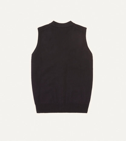 Drake's Navy Lambswool Sleeveless Cardigan