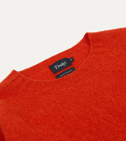 Drake's Red Brushed Shetland Crew Neck Jumper