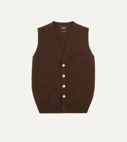 Drake's Brown Lambswool Sleeveless Cardigan