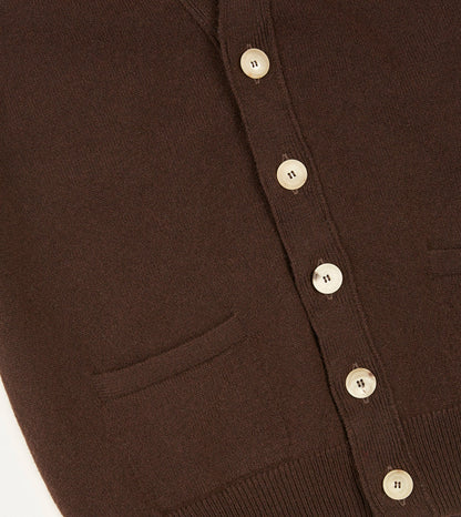 Drake's Brown Lambswool Sleeveless Cardigan