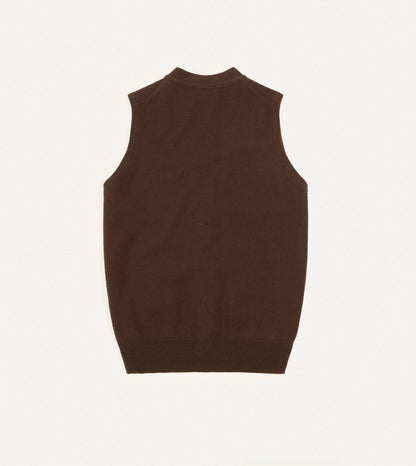 Drake's Brown Lambswool Sleeveless Cardigan