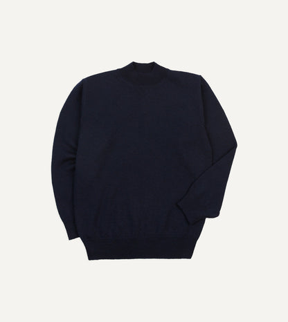 Drake's Navy Wool Mock Neck Jumper