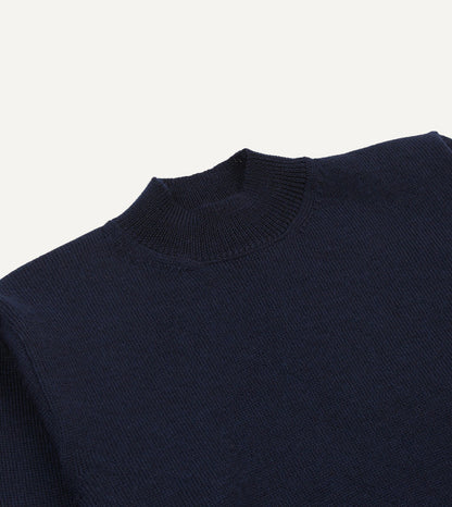 Drake's Navy Wool Mock Neck Jumper