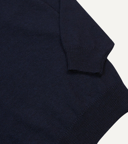 Drake's Navy Wool Mock Neck Jumper