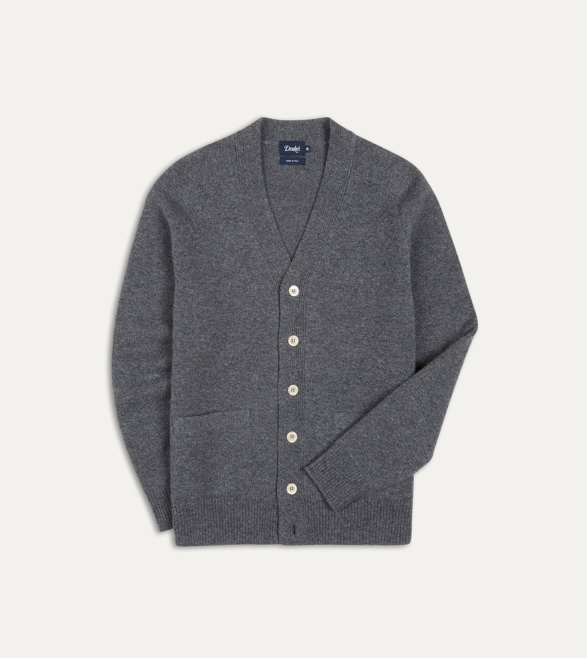 Drake's Grey Lambswool 6 Button Cardigan