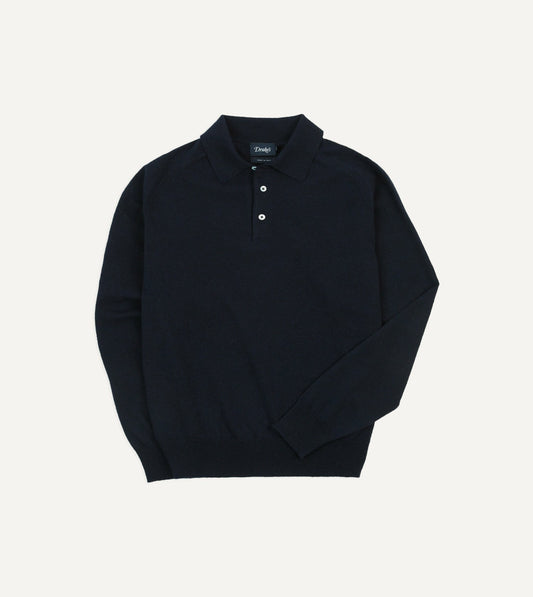 Drake's Navy Alpaca Wool Knitted Polo