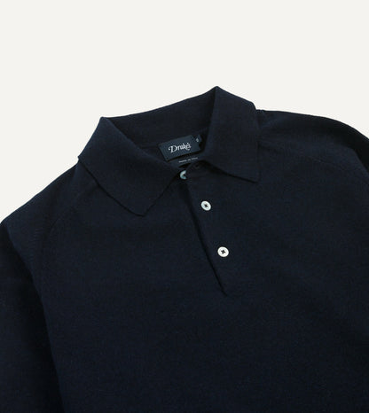 Drake's Navy Alpaca Wool Knitted Polo