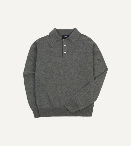Drake's Grey Alpaca Wool Knitted Polo