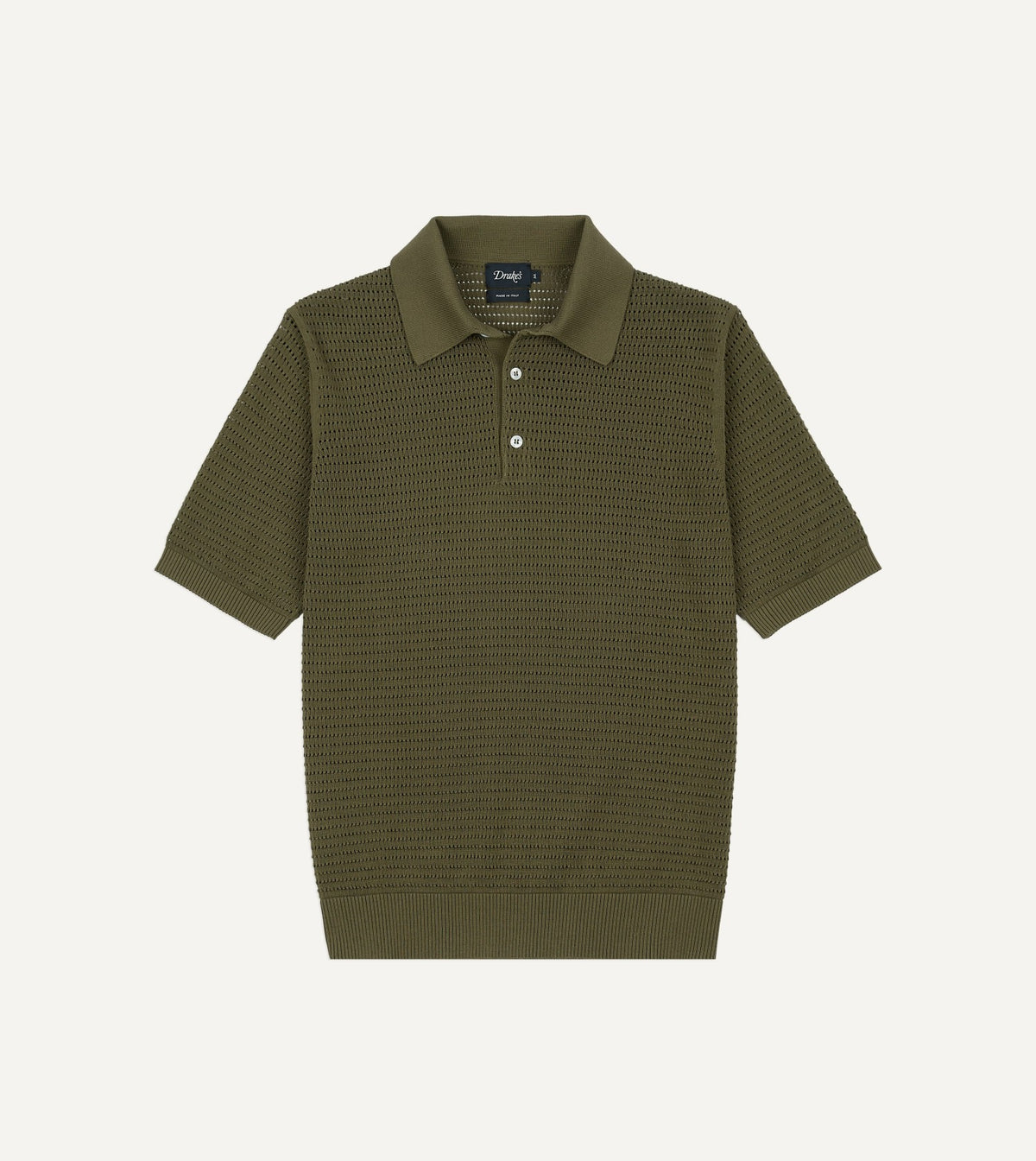 Drake's Olive Waffle Knit Cotton Short-Sleeve Polo Shirt