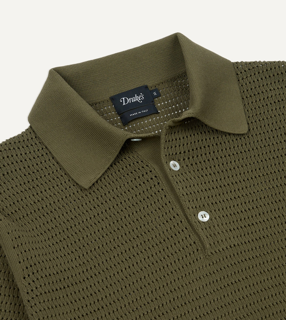 Drake's Olive Waffle Knit Cotton Short-Sleeve Polo Shirt