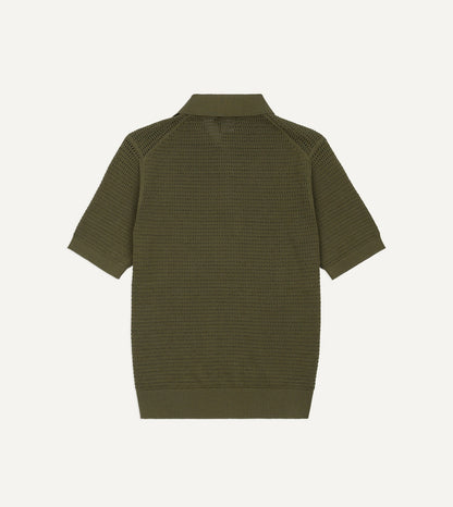 Drake's Olive Waffle Knit Cotton Short-Sleeve Polo Shirt