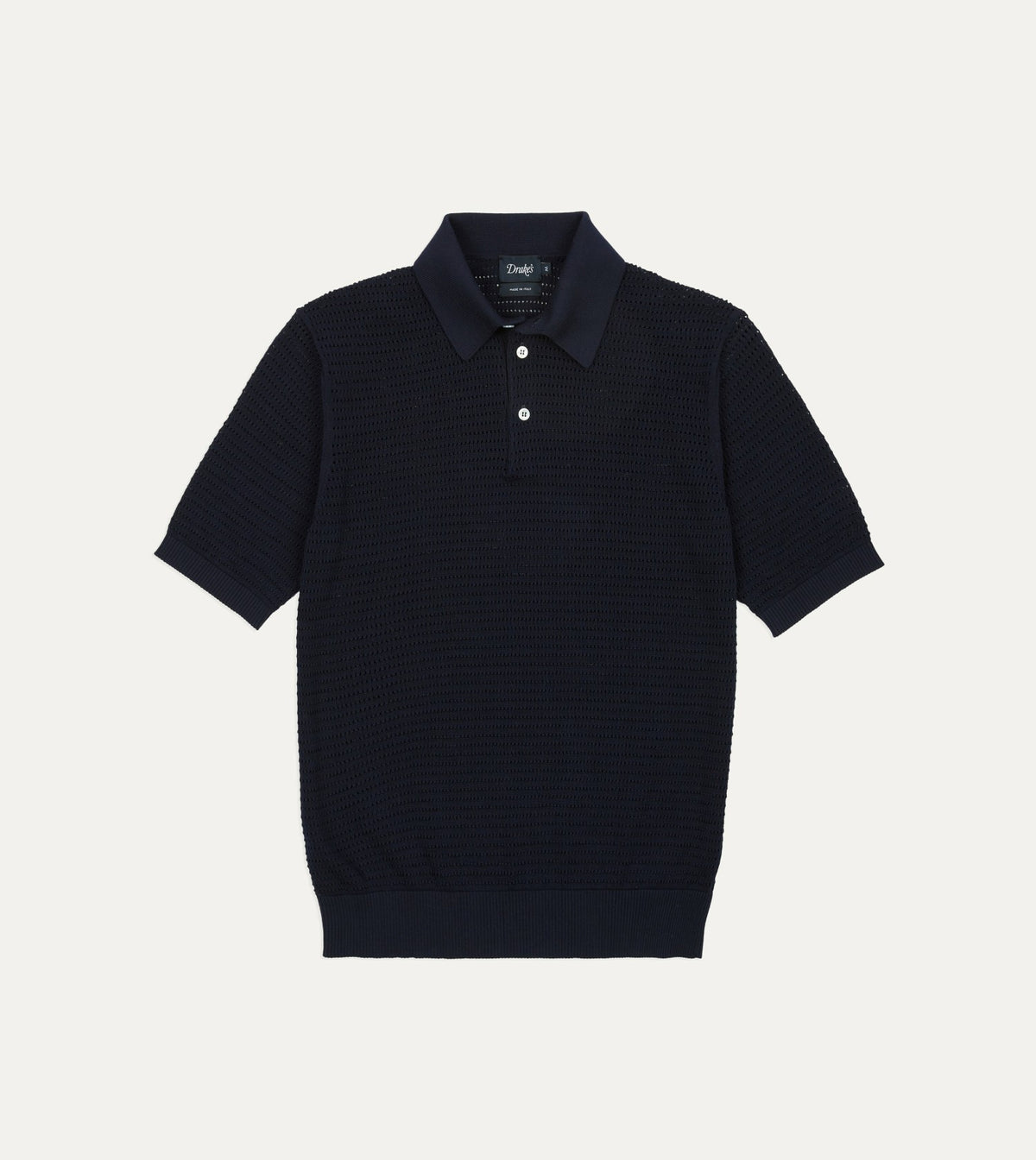 Drake's Navy Waffle Knit Cotton Short-Sleeve Polo Shirt