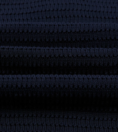 Drake's Navy Waffle Knit Cotton Short-Sleeve Polo Shirt
