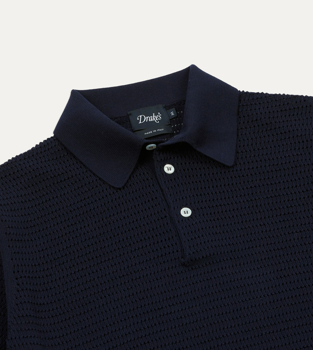 Drake's Navy Waffle Knit Cotton Short-Sleeve Polo Shirt