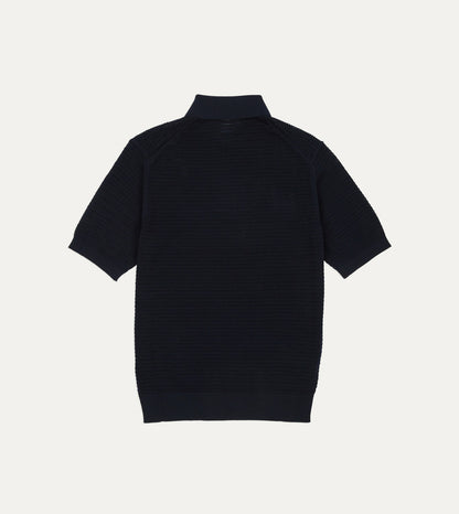 Drake's Navy Waffle Knit Cotton Short-Sleeve Polo Shirt