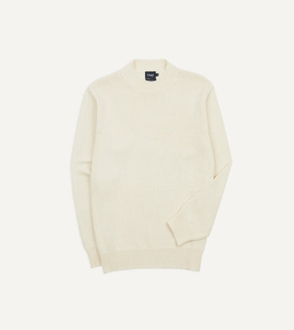 Drake's Ecru Cotton Mock Neck Jumper