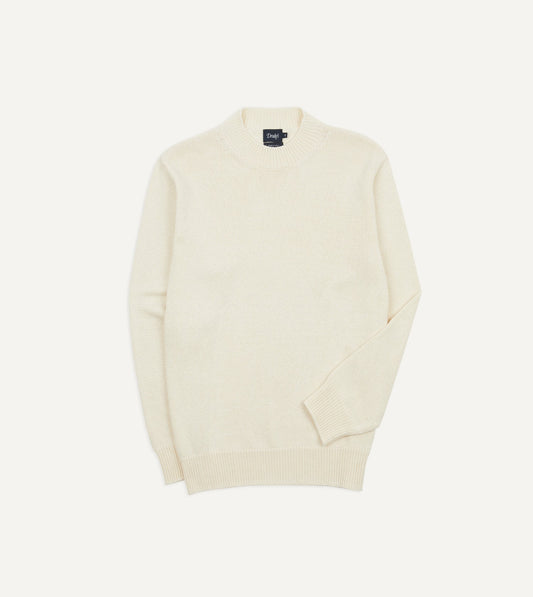Drake's Ecru Cotton Mock Neck Jumper