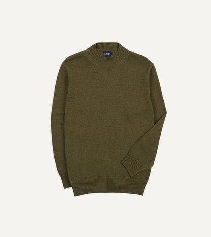 Drake's Olive Cotton Mock Neck Jumper