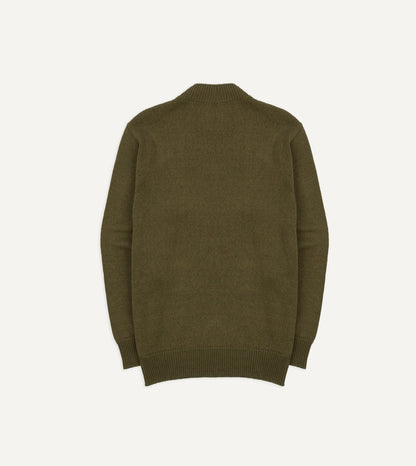 Drake's Olive Cotton Mock Neck Jumper