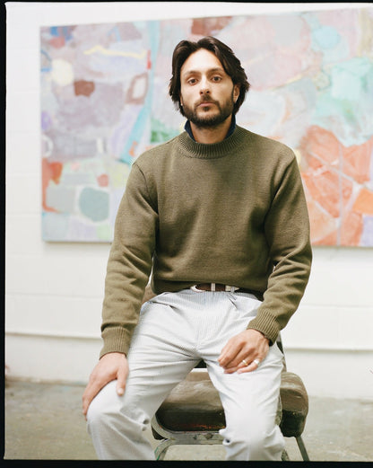 Drake's Olive Cotton Mock Neck Jumper