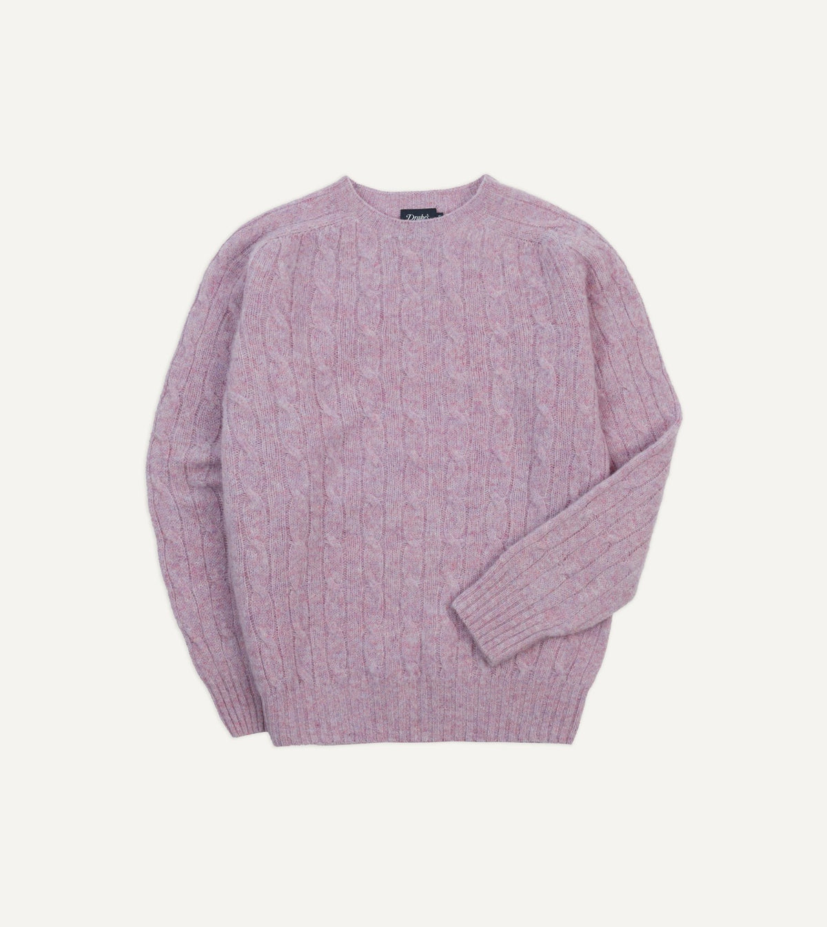 Drake's Lilac Brushed Cable Knit Shetland Crew Neck Jumper
