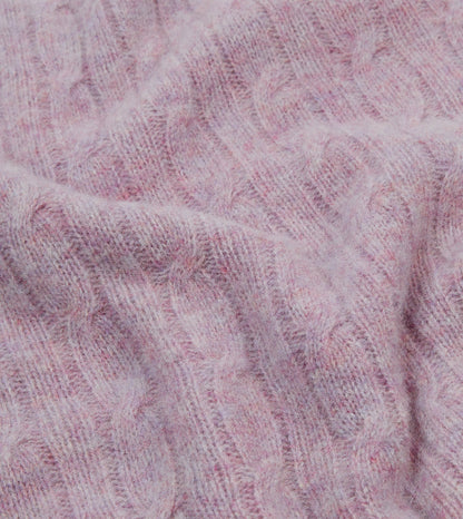 Drake's Lilac Brushed Cable Knit Shetland Crew Neck Jumper