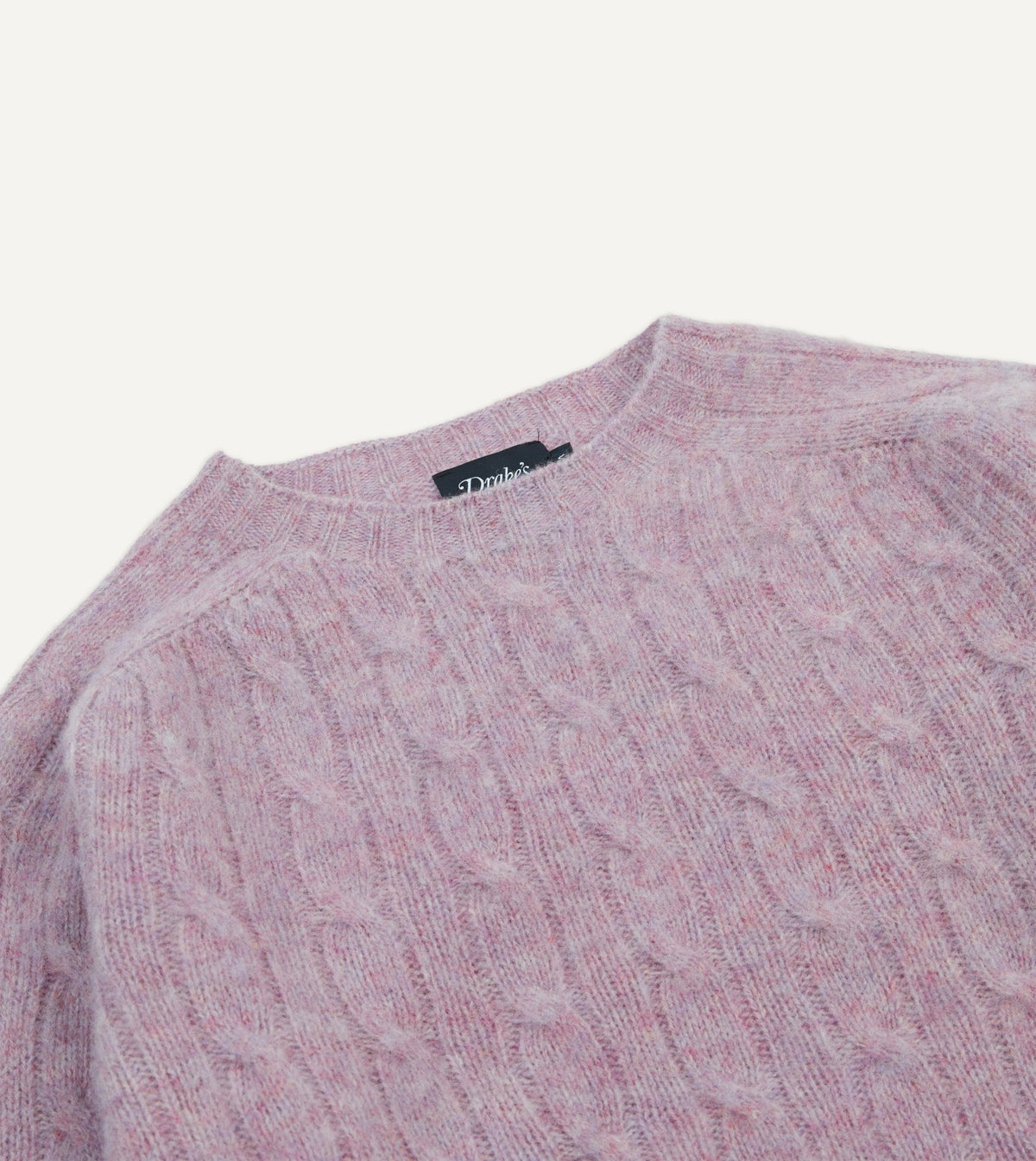 Drake's Lilac Brushed Cable Knit Shetland Crew Neck Jumper
