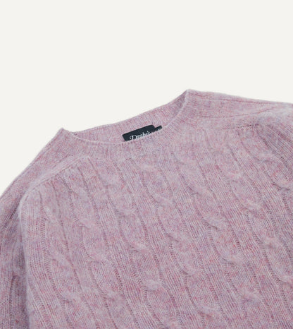 Drake's Lilac Brushed Cable Knit Shetland Crew Neck Jumper