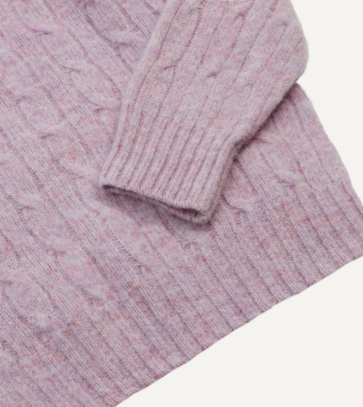 Drake's Lilac Brushed Cable Knit Shetland Crew Neck Jumper