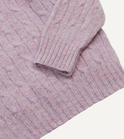 Drake's Lilac Brushed Cable Knit Shetland Crew Neck Jumper