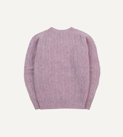 Drake's Lilac Brushed Cable Knit Shetland Crew Neck Jumper