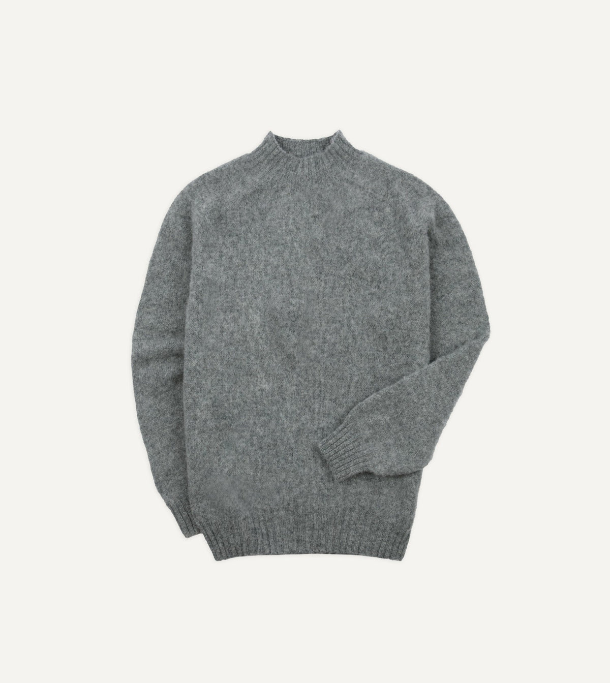 Drake's Grey Brushed Shetland Mock Neck Jumper