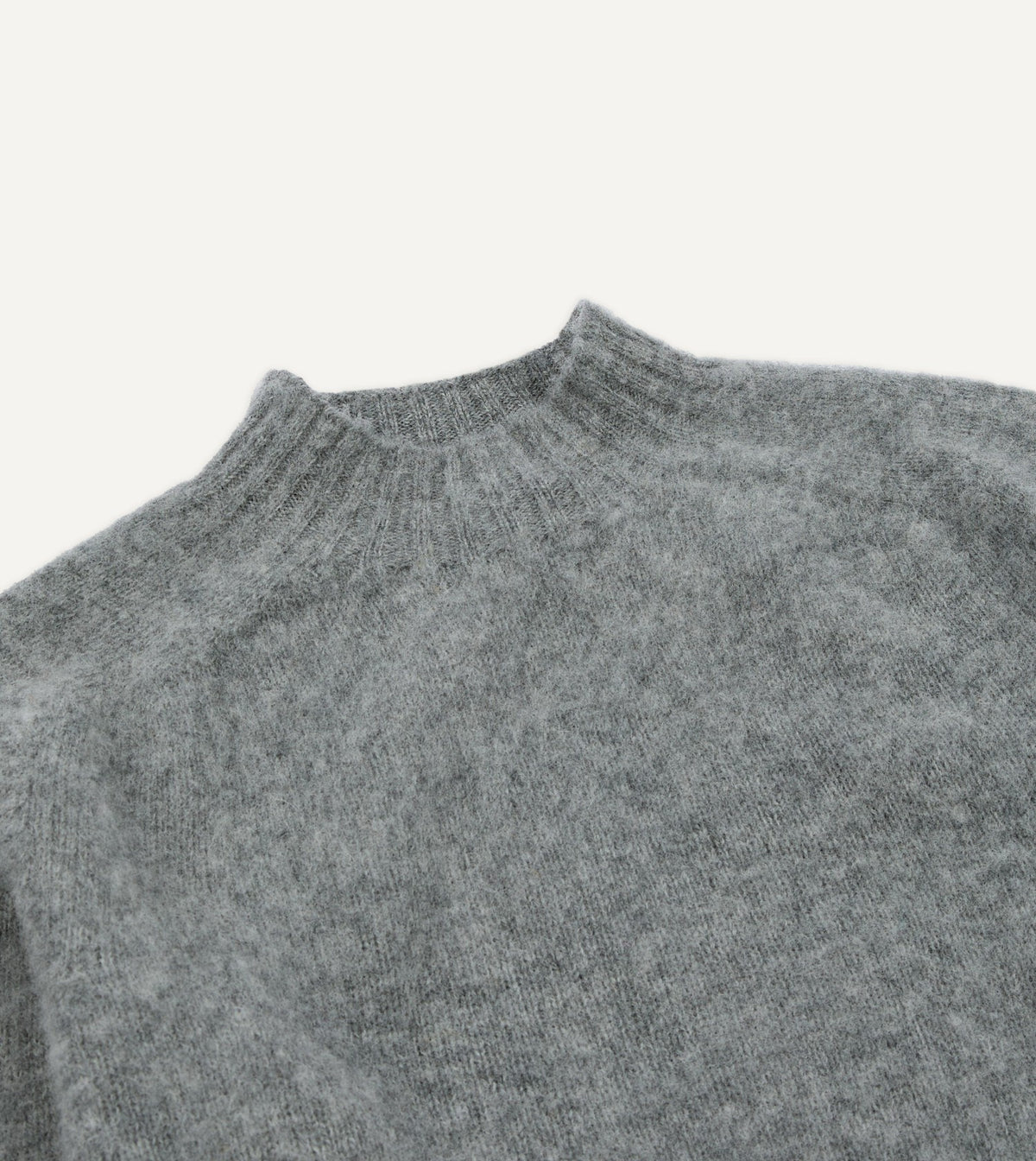 Drake's Grey Brushed Shetland Mock Neck Jumper