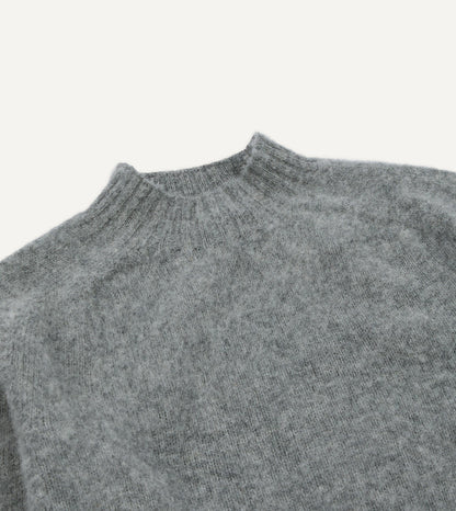 Drake's Grey Brushed Shetland Mock Neck Jumper