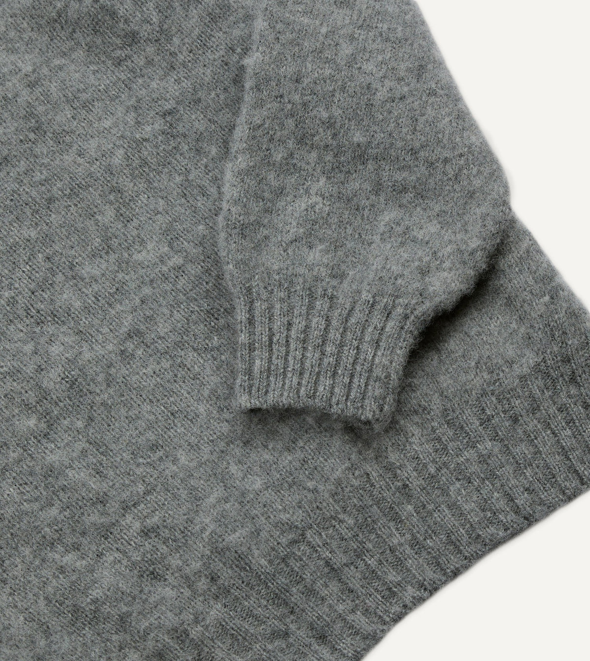 Drake's Grey Brushed Shetland Mock Neck Jumper