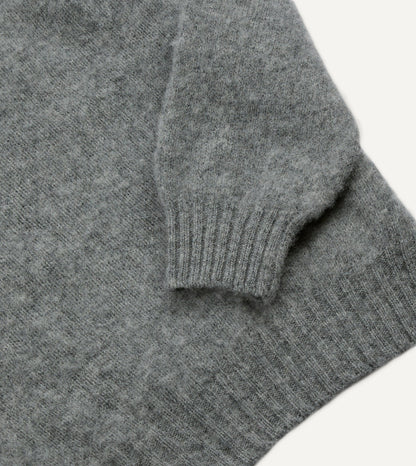 Drake's Grey Brushed Shetland Mock Neck Jumper