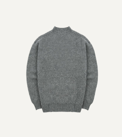 Drake's Grey Brushed Shetland Mock Neck Jumper
