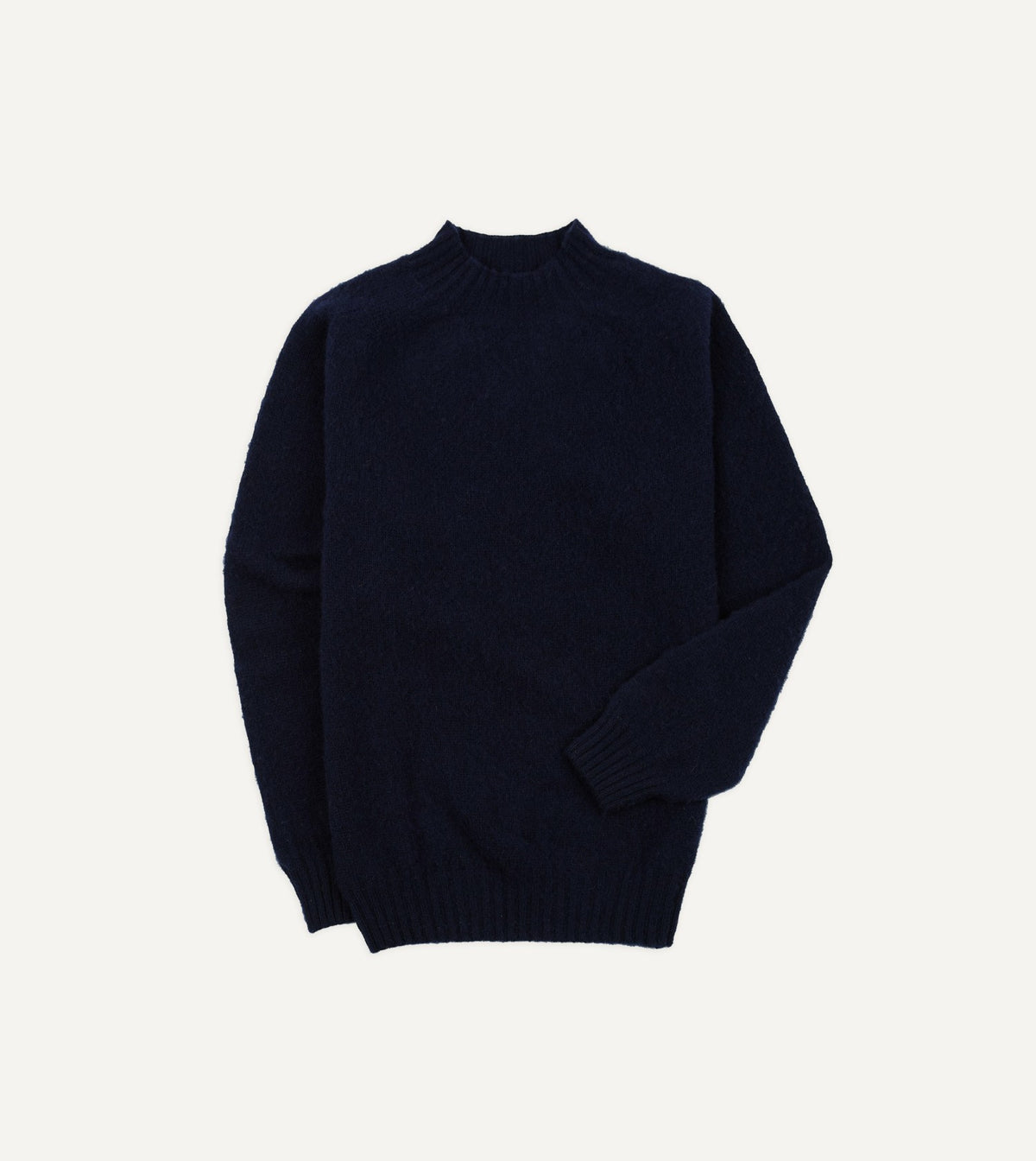 Drake's Navy Brushed Shetland Mock Neck Jumper