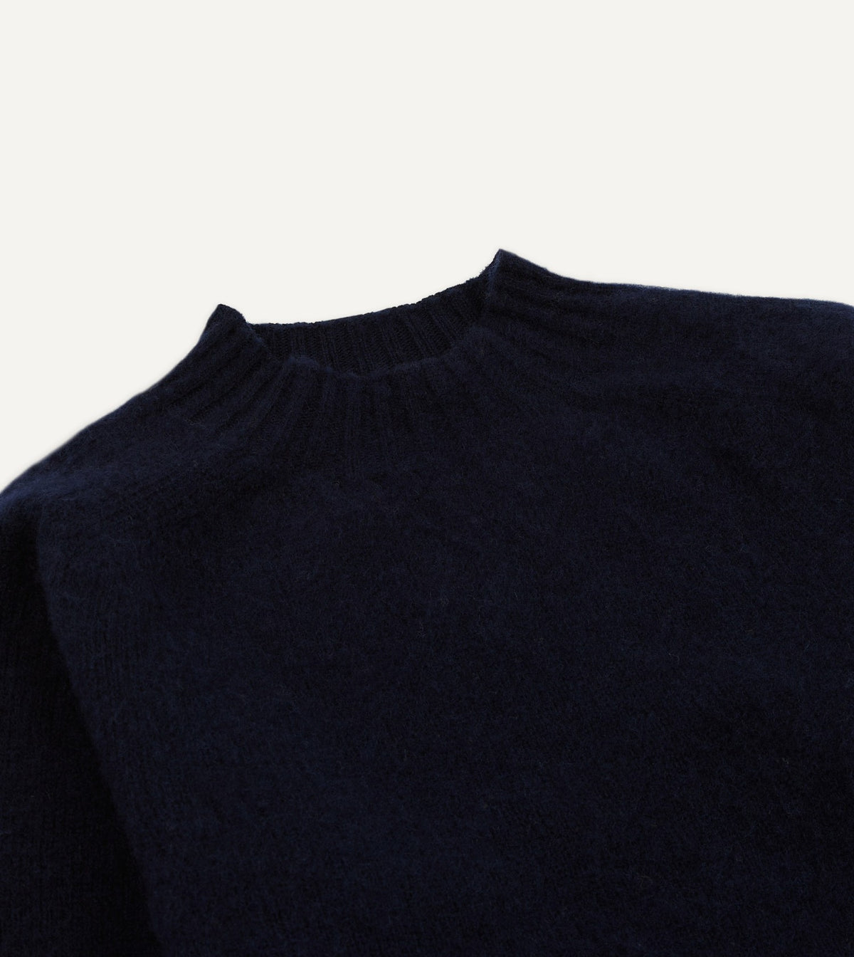 Drake's Navy Brushed Shetland Mock Neck Jumper